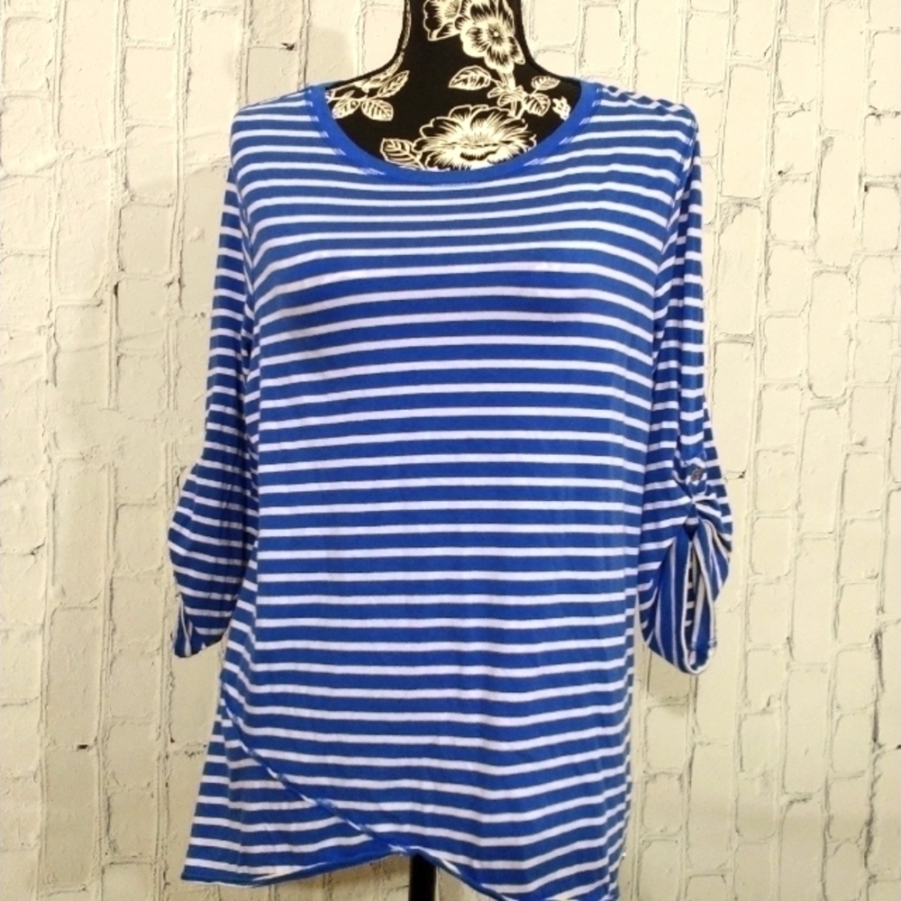Calvin Klein Performance Quick Dry Blue White Striped Tee Size Large